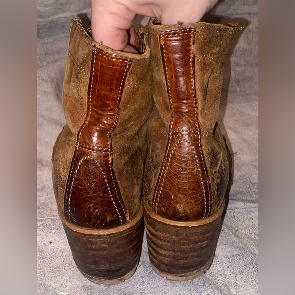 Frye Sabrina 6G Burnished Suede Brown Lace-Up Combat Heeled Boots - Picture 4 of 11